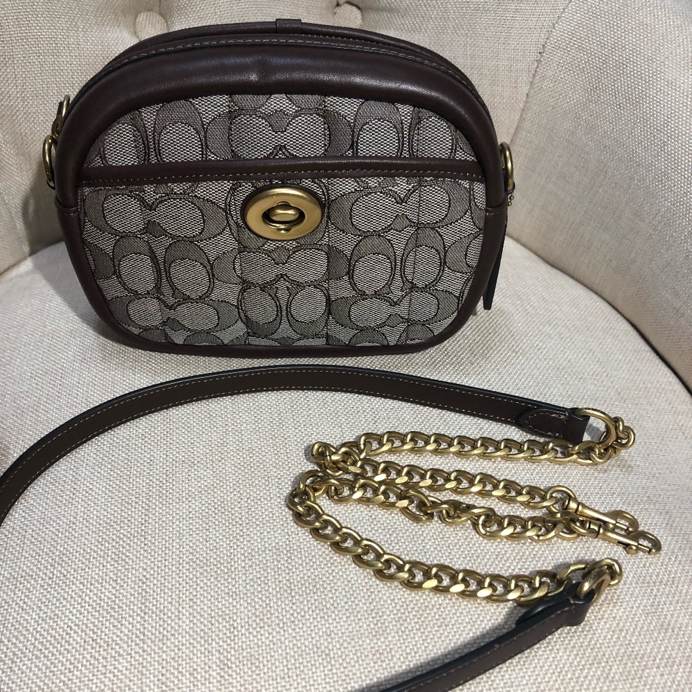 Coach Small Camera Bag In Signature Jacquard With Quilting NWOT BRASS
